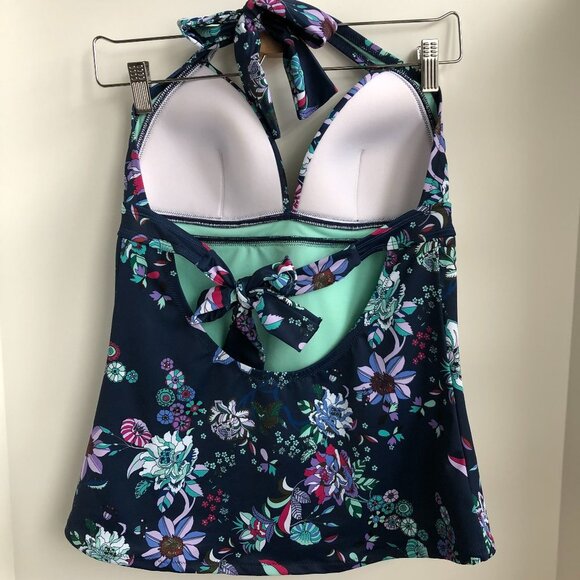 Jessica Simpson Swim Floral V Neck Tankini Navy Purple Blue White Size M - Picture 3 of 11